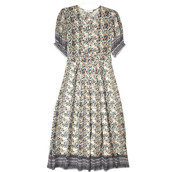 Sea New York Maya Midi Dress 0 Floral Print Sheer Chiffon Short Sleeve Lined - Picture 2 of 10